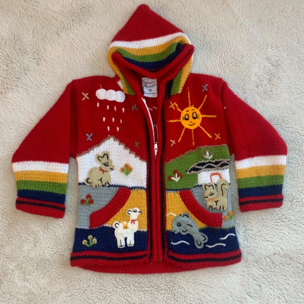 Peruvian Colorful‎ Knit Children's Hoodie Size 4
